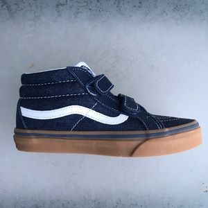 Boys size 3 high top Velcro vans, denim/navy